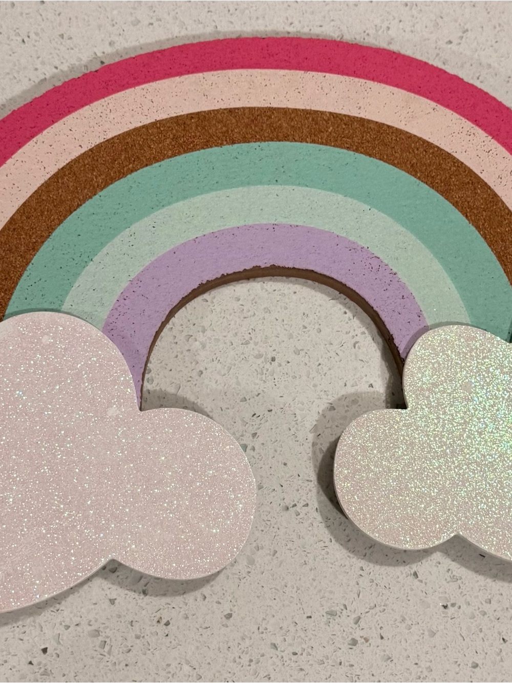 Cork board Pastel Rainbow Wall Decor with Glitter Clouds - Home Accent